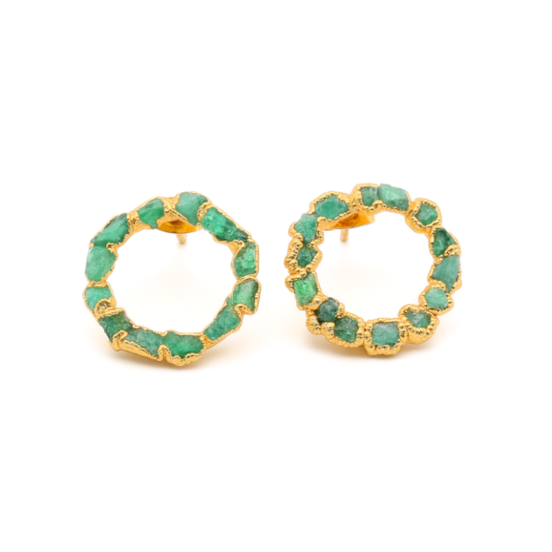 Medium Fusion Crown Stud Earrings with Emeralds