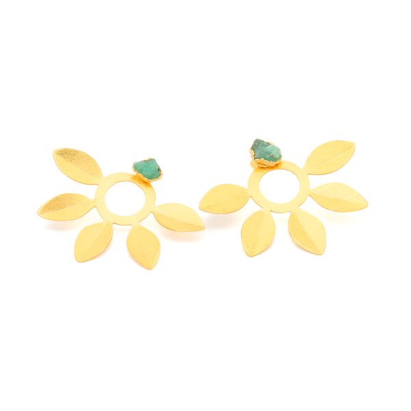 Five-Leaf Stud Earrings with Emeralds