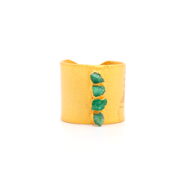 Hammered Fusion Ring with Four Emeralds
