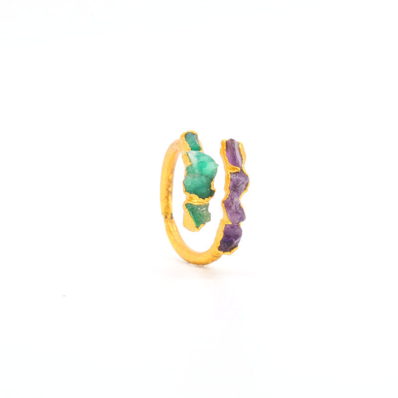 Spiral Ring with Emeralds and Amethysts