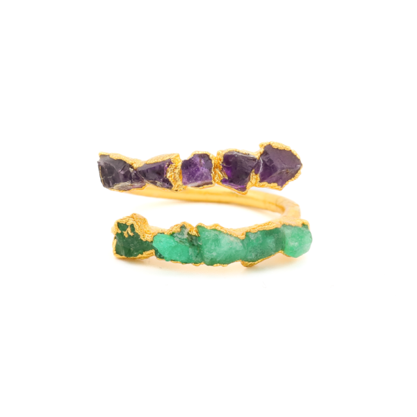 Spiral Ring with Five Amethysts and Five Emeralds