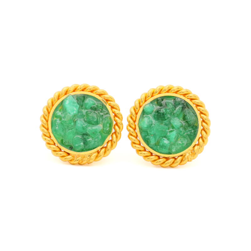 Emerald Button Resin Stud Earrings