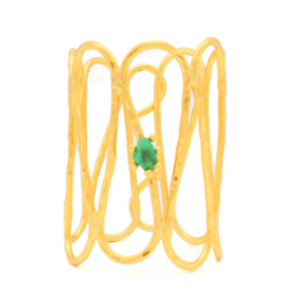 Hammered Wave Bracelet with an Emerald