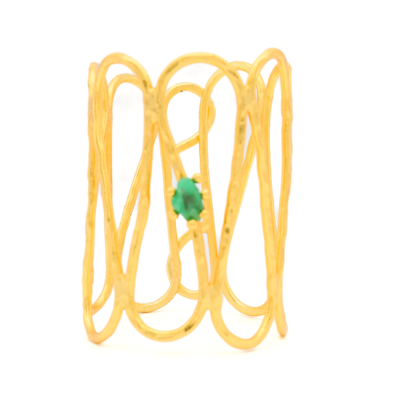 Hammered Wave Bracelet with an Emerald