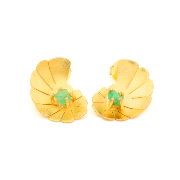 Shell-Inspired Emerald Stud Earrings