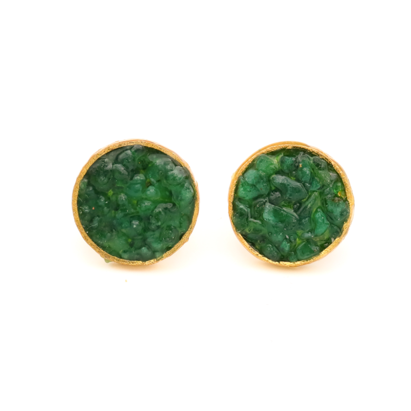Circle Stud Resin Emerald Earrings