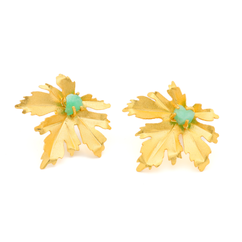 Autumn Leaf Stud Earrings with Emeralds