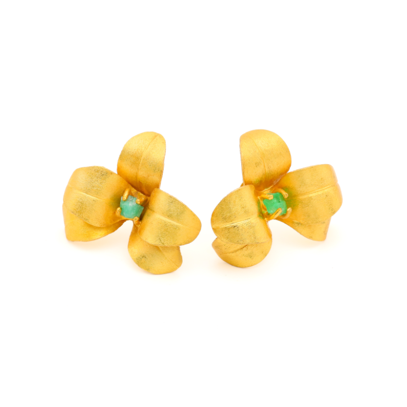 Orchid Stud Earrings with Emeralds