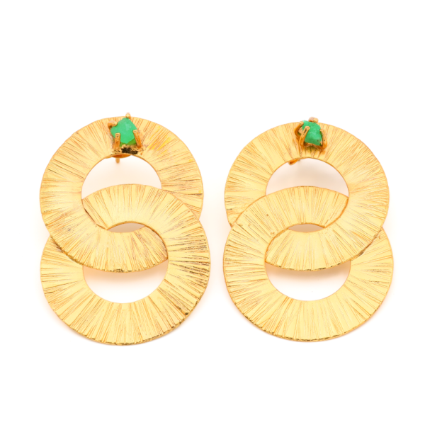 Two Interlocking Hammered Earrings with Emeralds