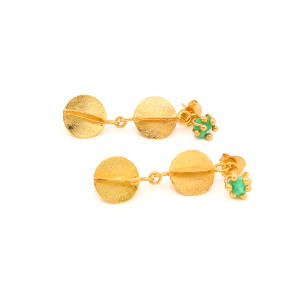 Two-Round Drop Earrings with Emeralds