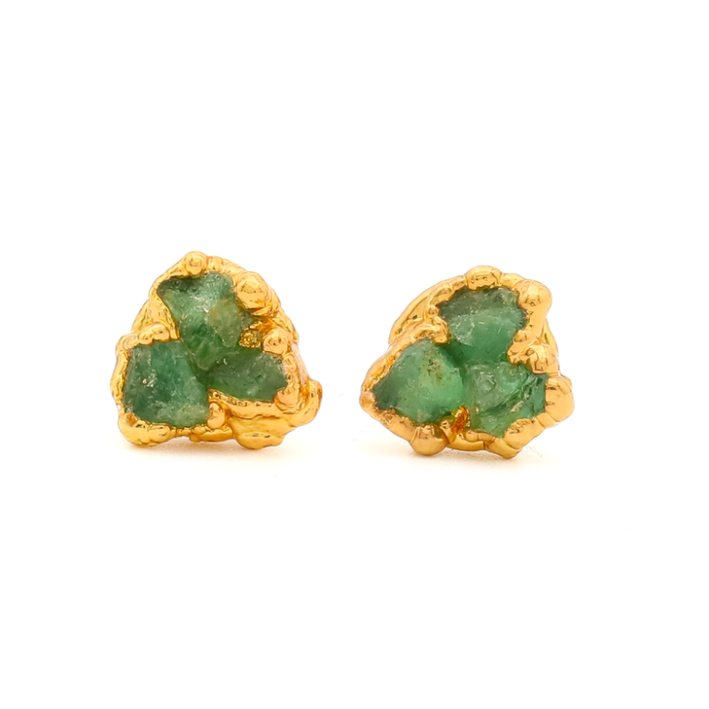 Three Mini Stud Fusion Emerald Earrings